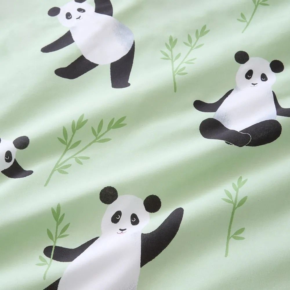 Lenjerie de pat pentru copii verde pentru pat dublu 200x200 cm Panda Paws – Catherine Lansfield