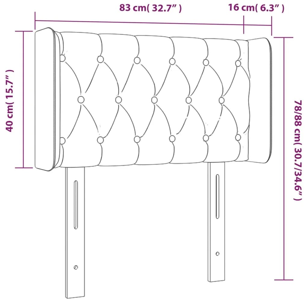 Tablie de pat cu aripioare gri deschis 83x16x78 88 cm catifea 1, Gri deschis, 83 x 16 x 78 88 cm