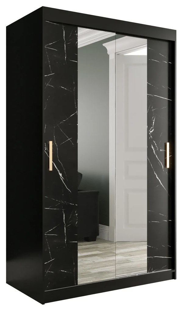 Dulap de haine 120 cm Marbelo T1 (mat negru + marmură neagră). 1064561