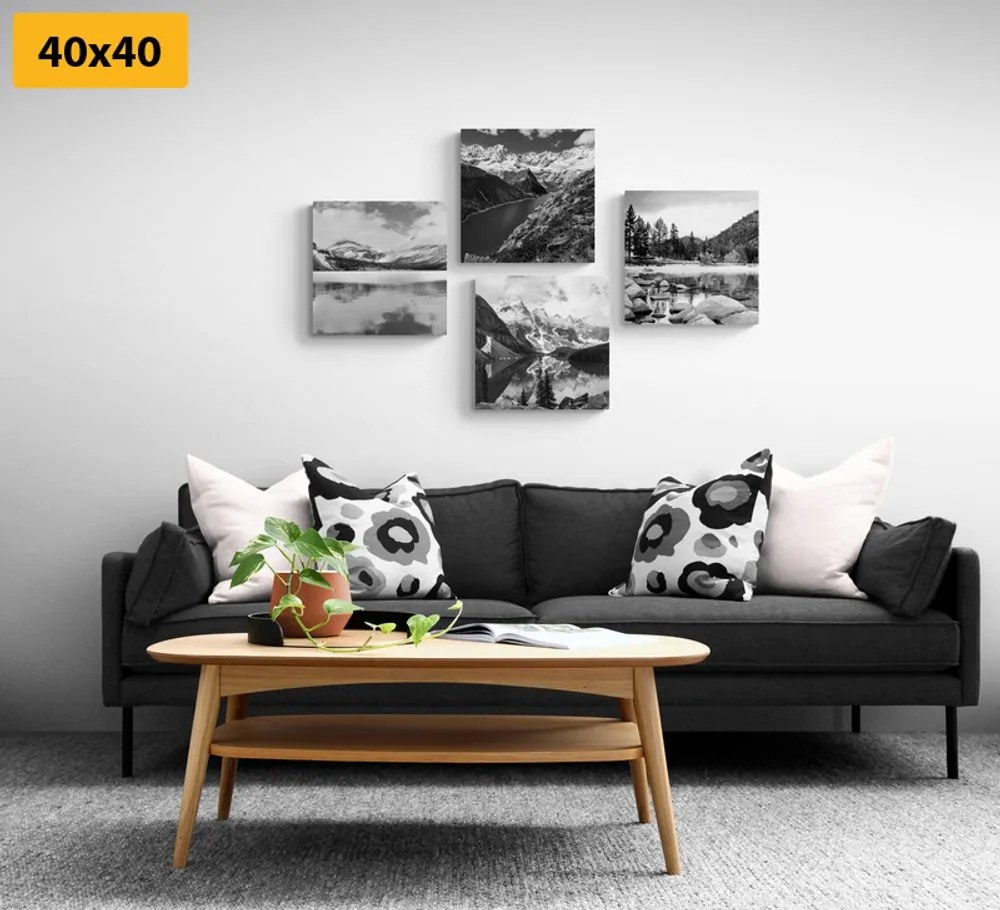 Set tablouri peisaje montane fermecătoare în design alb-negru