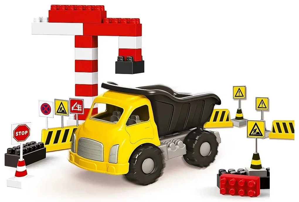 Camion mină + 40 de cuburi și indicatoare rutiere