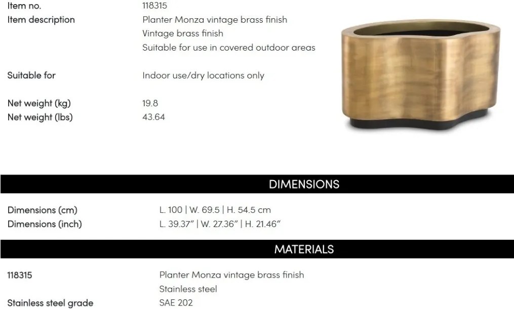 Ghiveci, Vas decorativ din otel inoxidabil Monza