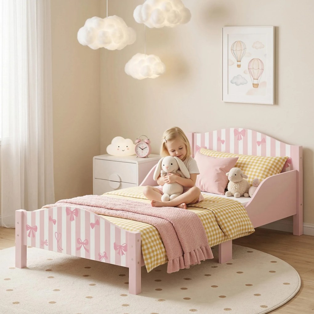 AIYAPLAY Pat Montessori pentru Copii 3-6 Ani Design în Formă de Fundă cu Protecții Anti-cădere, 146 x 76,5 cm, Roz | Aosom Romania