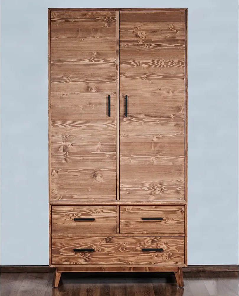 Dulap lemn masiv Timeless 3 Sertare 2 Uși Whisky, 100 × 55 × 200 cm