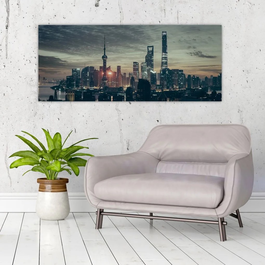 Tablou cu orașul în amurg (120x50 cm)
