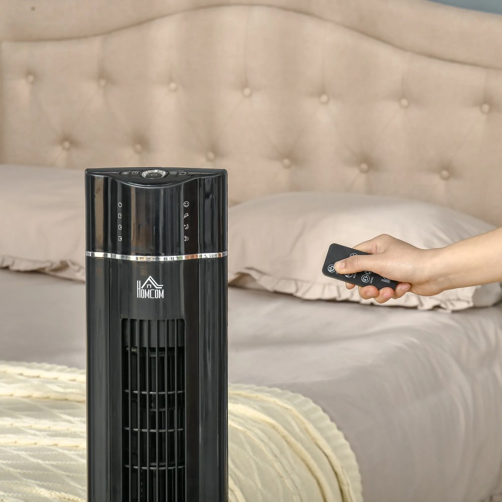 HOMCOM Ventilator Coloană Ionizator cu 3 Viteze, 3 Moduri și Temporizator 8h, Ventilator Podea ABS, Ø32x106.8 cm, Negru