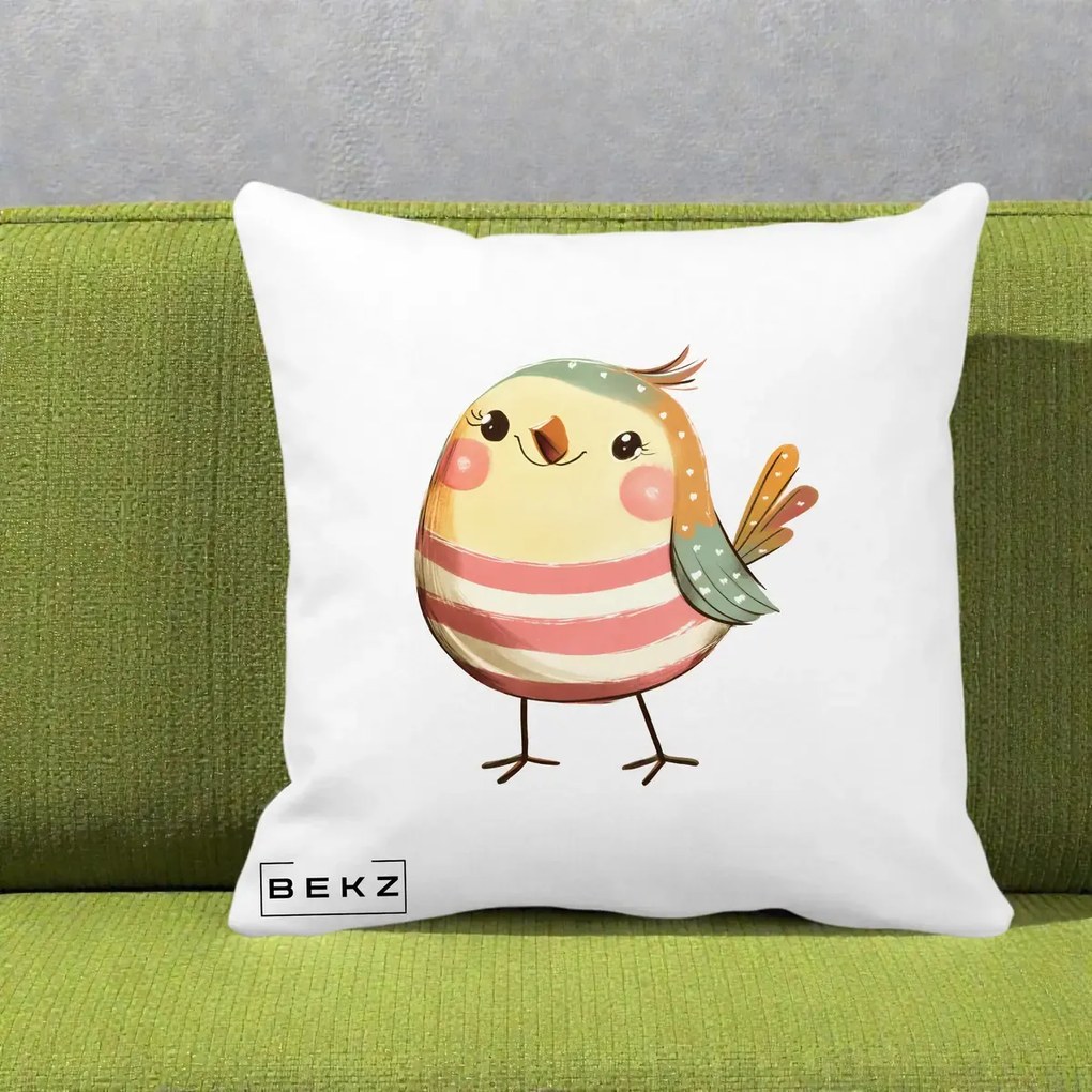 Perna Decorativa Pui Kawaii Pastel Dungat, 40x40 cm, Alba Mata, Husa Detasabila, Perna Inclusa, BEKZ®