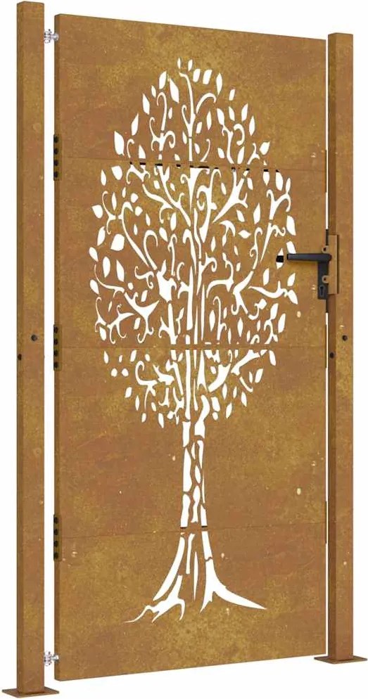 vidaXL Poartă de grădină 100x175 cm, oțel corten, design copac
