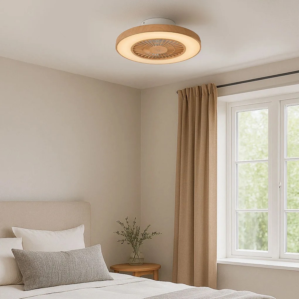 Ventilator de tavan cu efect de lemn și efect de stele 60 cm, inclusiv LED reglabil cu telecomandă - Climo