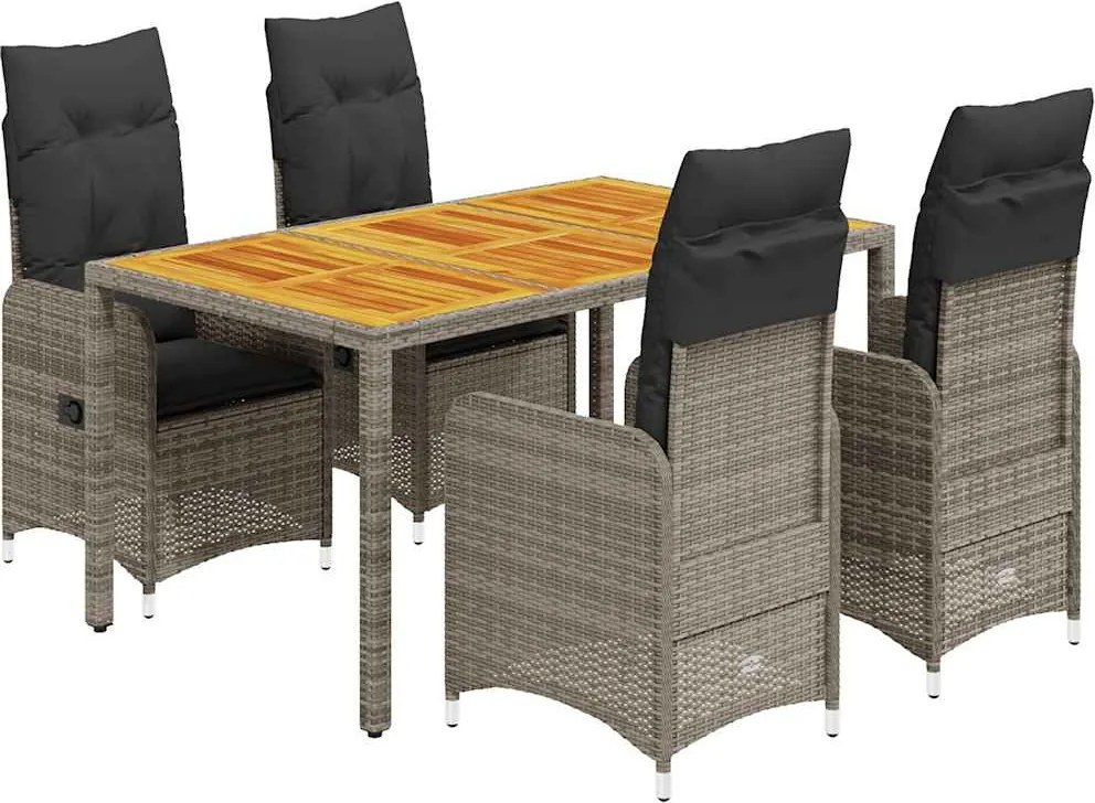 vidaXL Set bistro de grădină cu perne, 5 piese, gri, poliratan