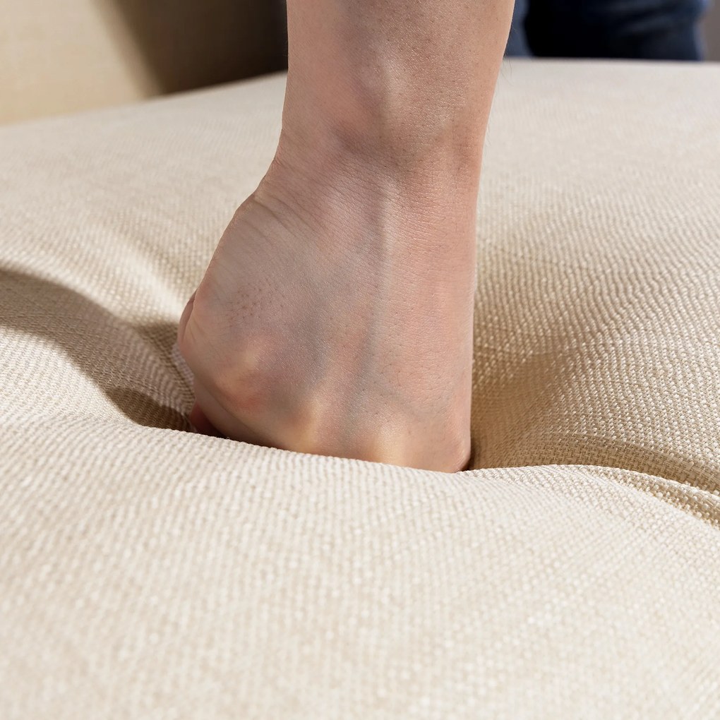 HOMCOM Canapea 2 locuri, spătar capitonat, picioare din lemn, tapițare groasă, aspect de in, pentru spații mici, bej | Aosom Romania