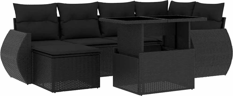 vidaXL Set canapele de grădină cu perne, 7 piese, negru, poliratan