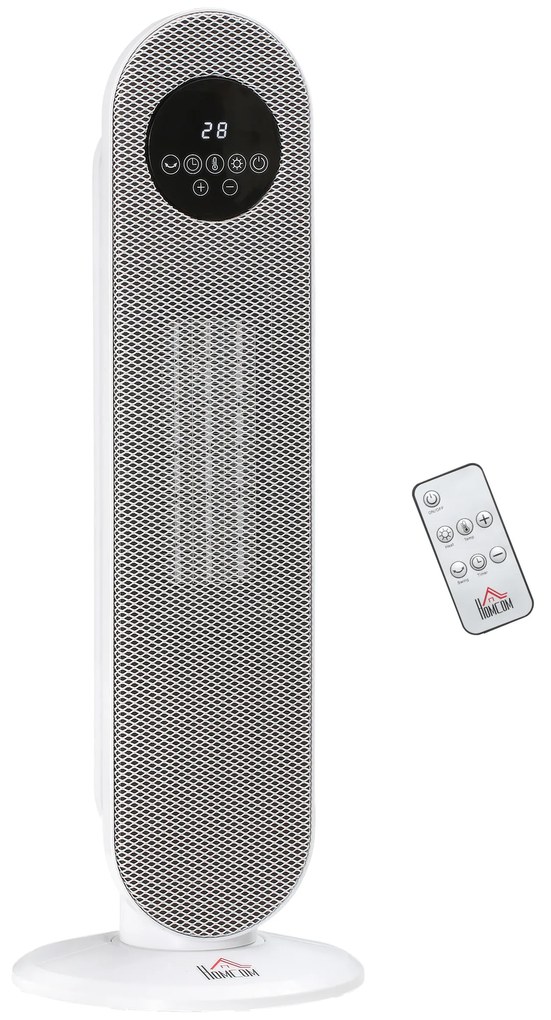 HOMCOM Încălzitor auxiliar Radiator cu suflare Radiator ceramic oscilant 15-40°C cu Telecomandă 1300/2000W, 21 x 21 x 63,5 cm | Aosom Romania