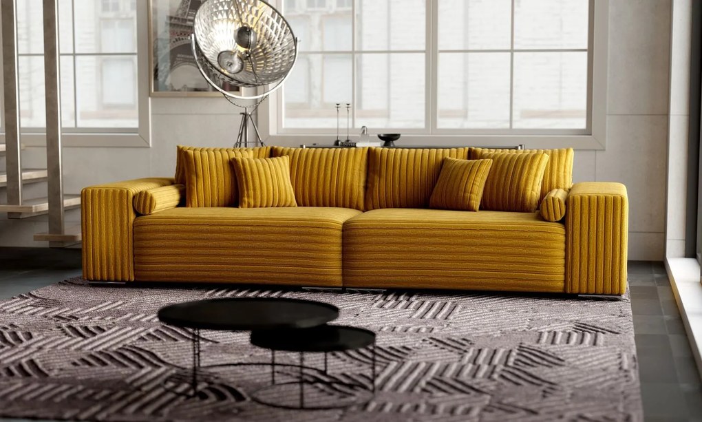 Canapea extensibilă dumonde cu ladă de depozitare si sezut confortabil din spuma high-density, Marbela Ambience Mustar XXL 295x100 cm