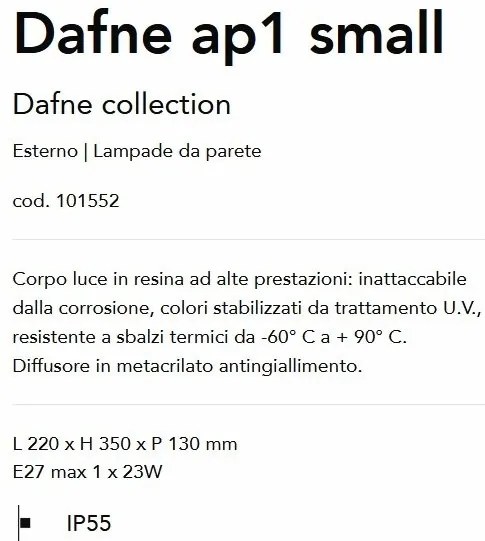 Aplica de perete exterior IP55 DAFNE AP1 SMALL NERO