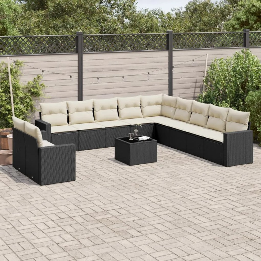 vidaXL Set canapele de grădină, 12 piese, cu perne, negru, poliratan