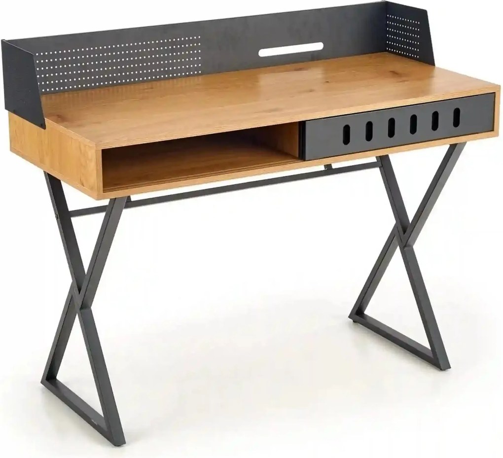 Birou B43, stejar/negru, 110x51x90 cm