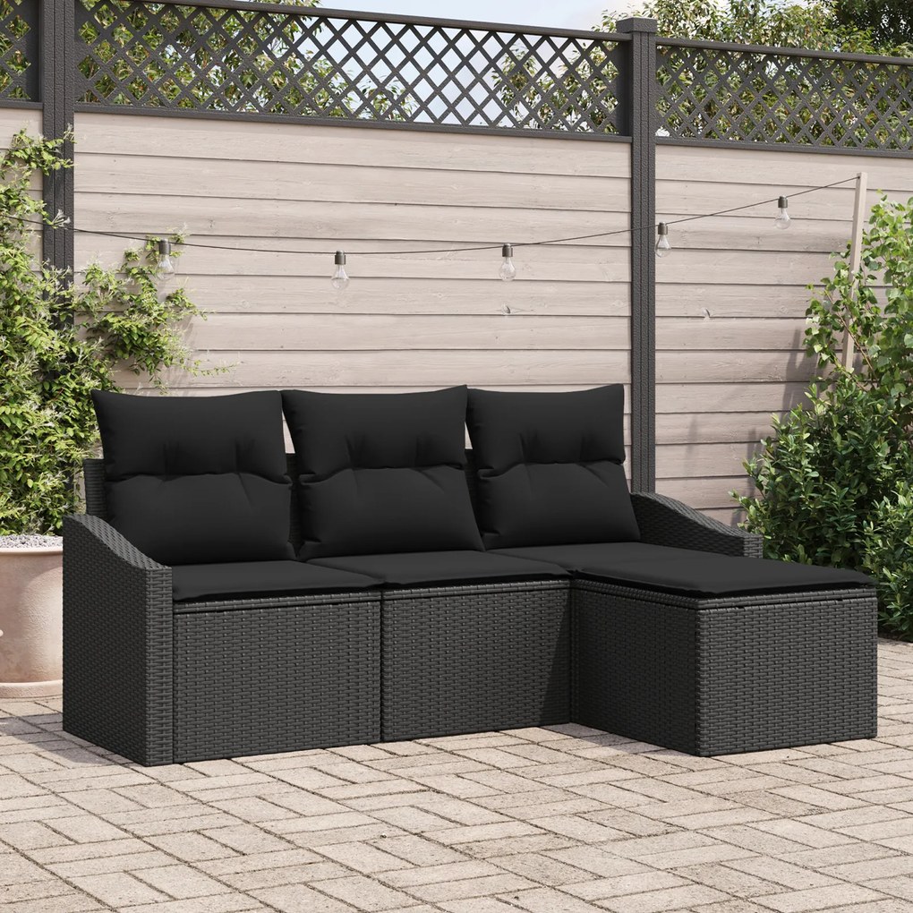 vidaXL Set de Canapea de Grădină cu Perne Negre din Rattan Poli