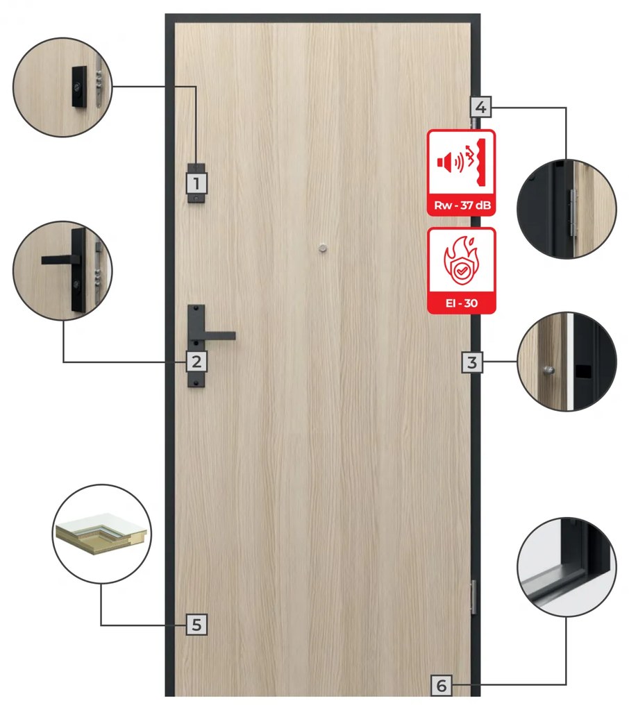 Usa antifonica din lemn - Izolare fonica 37dB ST, 912x2072, Stejar Craft Auriu