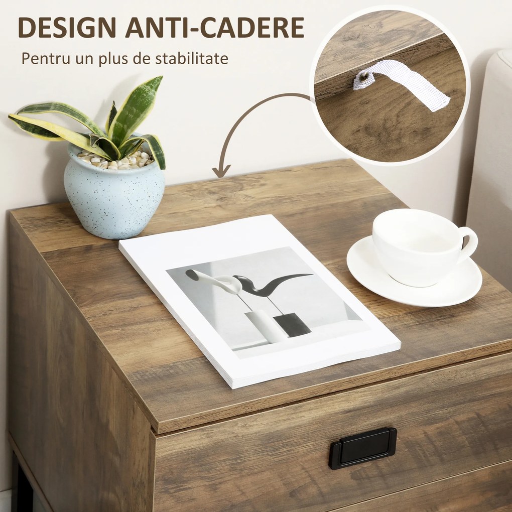 HOMCOM Noptiera moderna Set de 2, noptiere cu polita deschisa, masuta de cafea, dormitor, natural | Aosom Romania