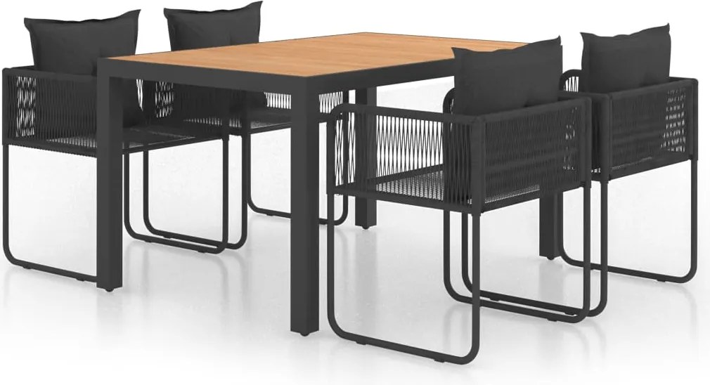 vidaXL Set mobilier masă de grădină, 5 piese, negru și maro, ratan PVC