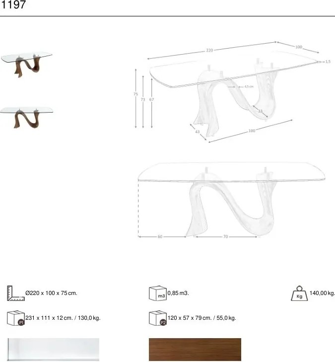 Masa dining design LUX Walnut 220x100cm