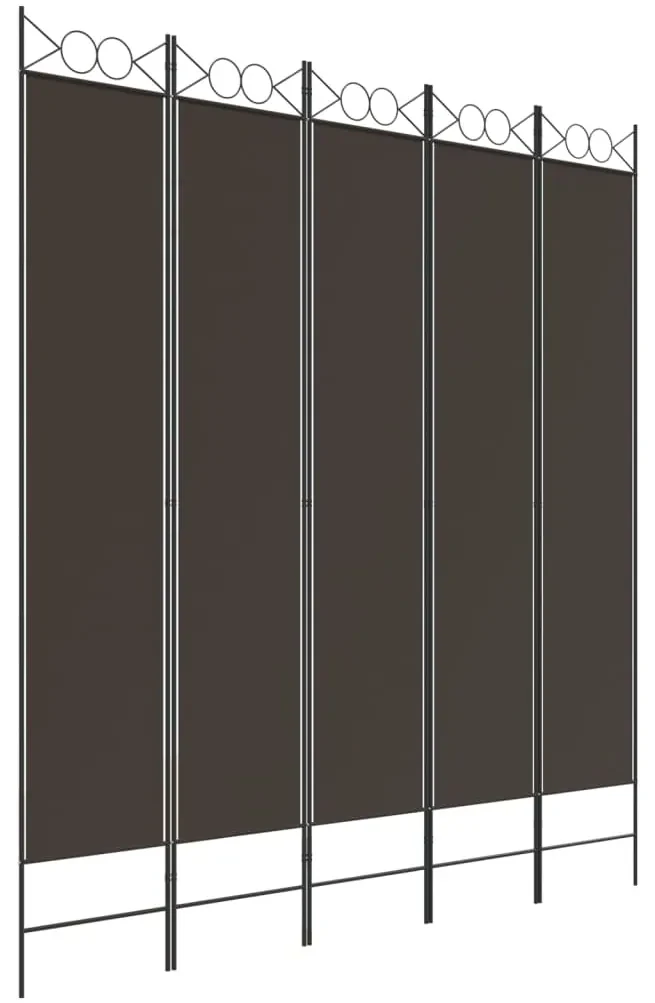 350171 vidaXL Paravan de cameră cu 5 panouri, maro, 200x220 cm, textil
