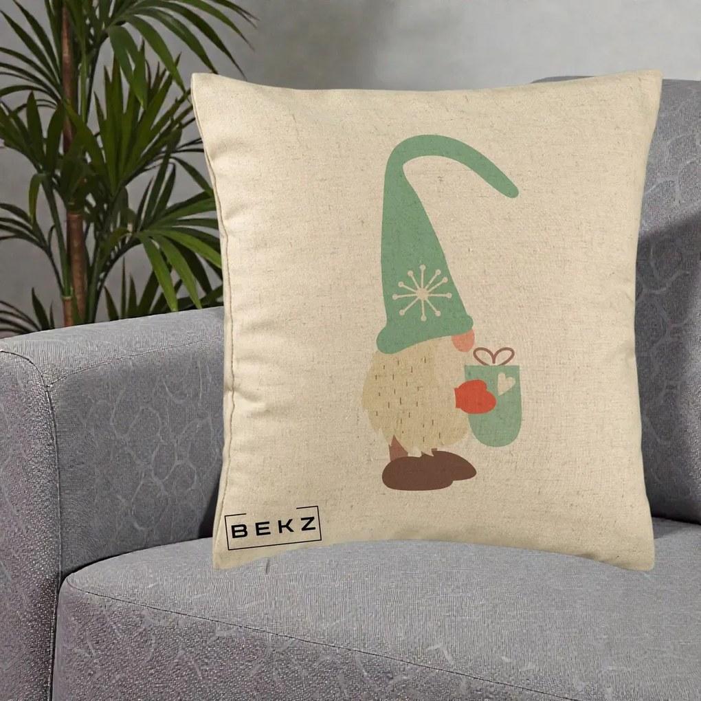 Perna Decorativa Gnom Nordic cu Cana Calda Menta, 40x40 cm, Bej, Husa Detasabila, Perna Inclusa, BEKZ®