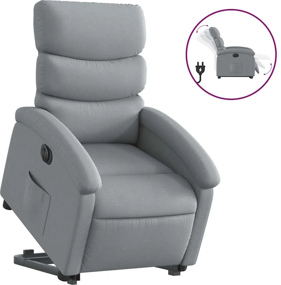 vidaXL Fotoliu electric rabatabil cu ridicare, gri deschis, textil