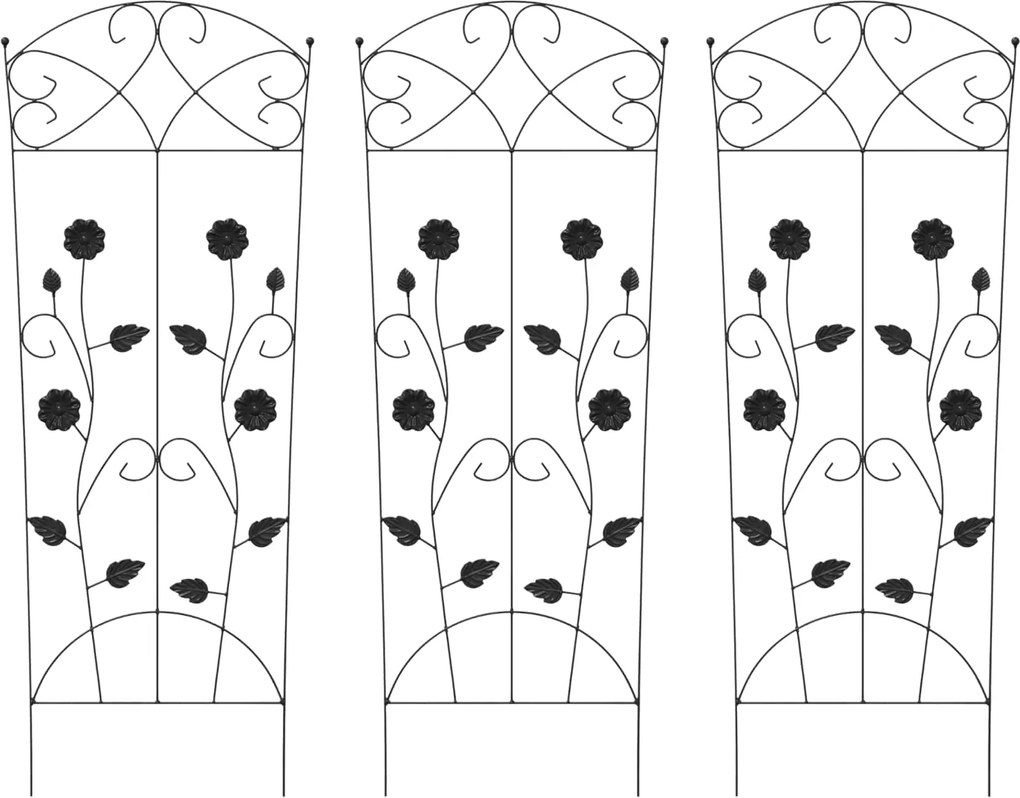 vidaXL Gard de Grădină 3 pcs Negru 110,5 x 42,5 cm Oțel