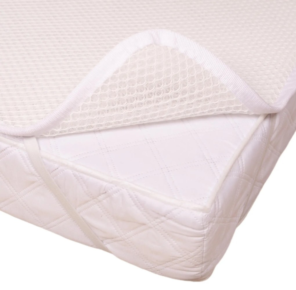 Set cearceaf si topper saltea antisufocare si antitranspiratie Kidizi 3D AirFlow 120x60 cm, cearceaf din muselina bumbac 100%