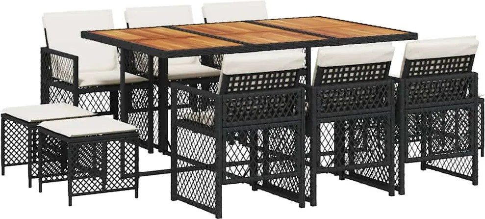 vidaXL Set mobilier de exterior cu perne, 11 piese, negru, poliratan