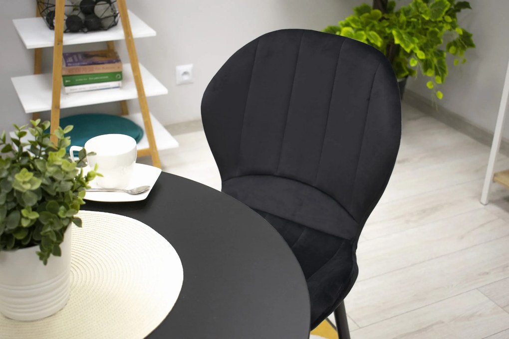 Scaun de masa din catifea neagra cu picioare negre, TERNI