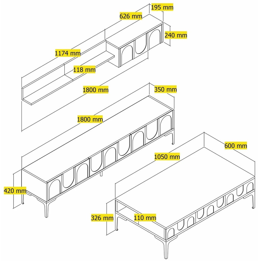 Set mobilier living Lyantela (tmavoBej + negru). 1107140
