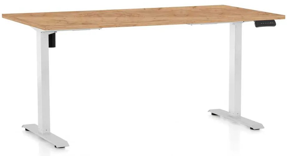 Masă înălțime reglabilă OfficeTech B, 160 x 80 cm, picioare albe, stejar kraft
