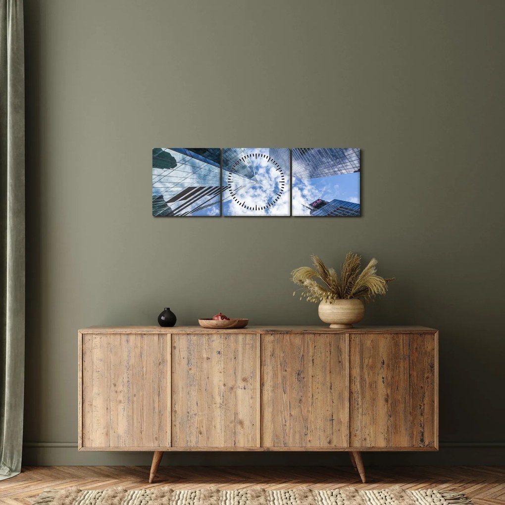 Tablou cu zgârie-norii (cu ceas) (90x30 cm)