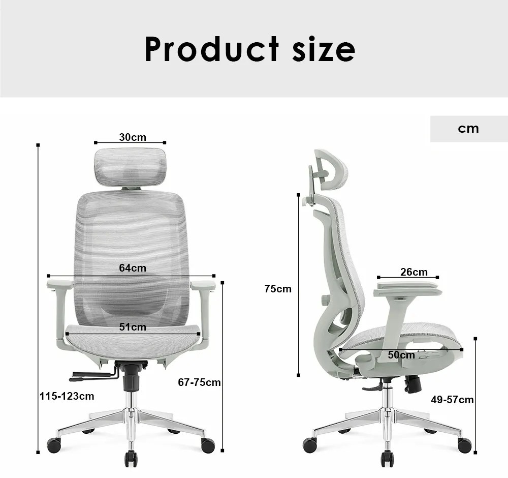 ErgoDynamic Icon-HG -Grey White-, scaun de birou, full mesh, sezut translatie 5 cm