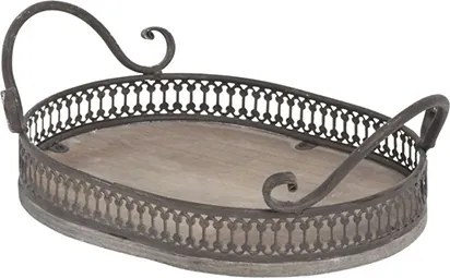 Tava ovala Romance din lemn si metal 27x18x9 cm