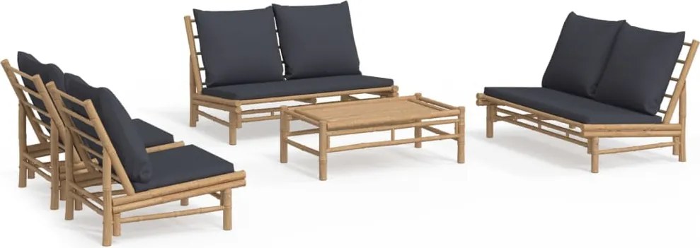 vidaXL Set mobilier de grădină cu perne gri închis, 5 piese, bambus