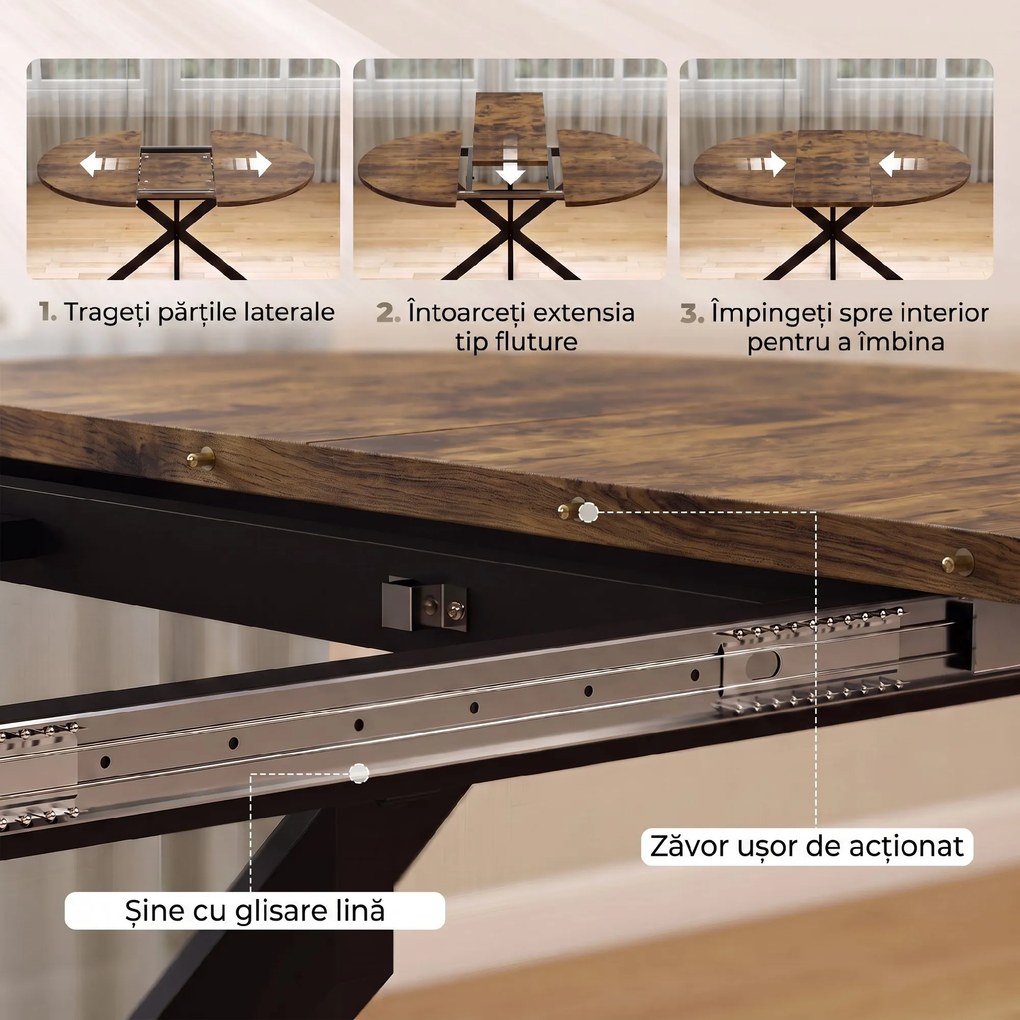HOMCOM Masă de Sufragerie Extensibilă pentru 4-6 Persoane, 100-135cm, Maro Rustic | Aosom Romania
