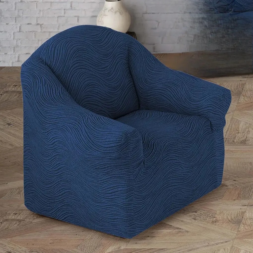 Set huse elastice pentru canapea 3 Locuri si 2 fotolii, fara volanas, model Jacquard Albastru in dungi