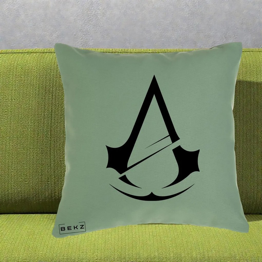 Perna Personalizata Assassin's Creed Minimalist, 40x40 cm, Verde, Husa Detasabila, Perna Inclusa, BEKZ®