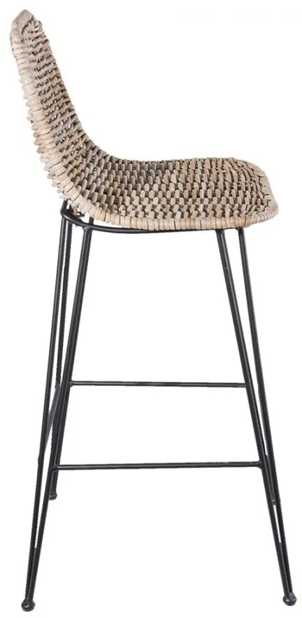 Scaun bar din rachită și metal, 40x40x93 cm, stil Country Chic