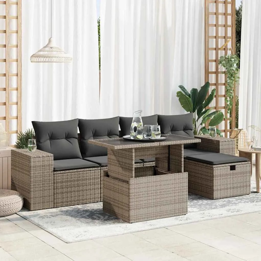 3327930 vidaXL Set mobilier grădină cu perne, 6 piese, gri, poliratan