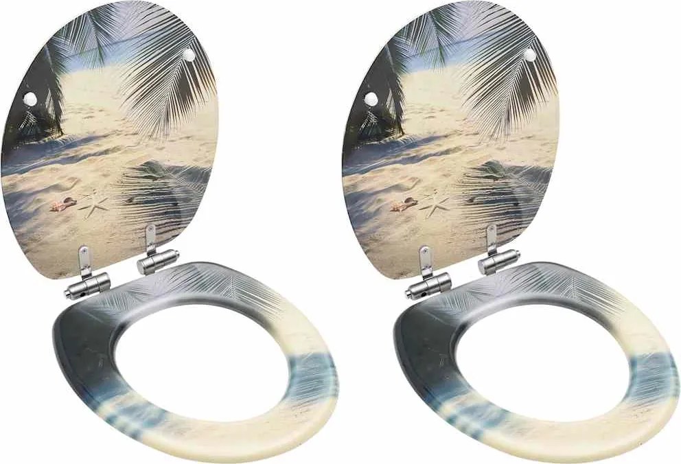 vidaXL Scaune WC, capac silențios, 2 buc., MDF, model plajă