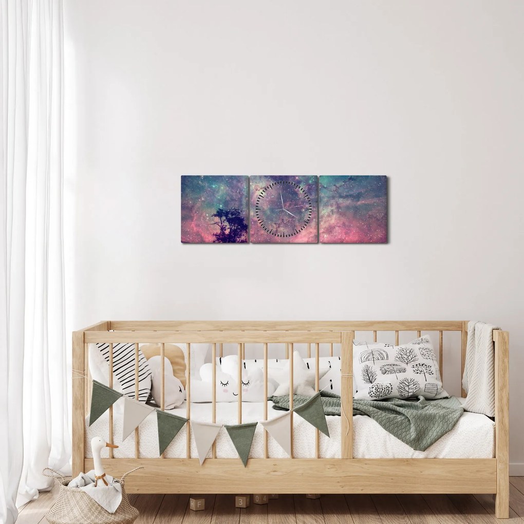 Tablou - Cer de noapte din alta dimensie (cu ceas) (90x30 cm)