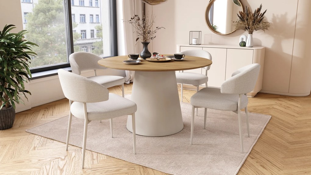 MAZZONI EXPORT IRIS Bej (material Basel 24)/cadru bej-gri (cașmir) - SCAUN MODERN TAPIȚAT PENTRU SALON/SUFRAGERIE BOHO