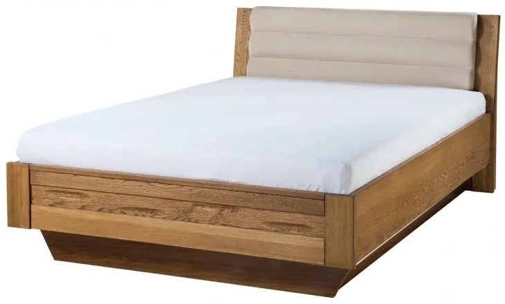 Pat rabatabil cu lada de depozitare, capatai tapitat cu stofa Velvet Bej / Stejar Rustic