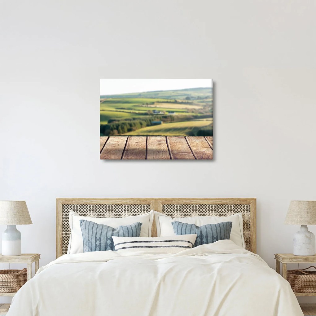 Tablou - Raft din lemn cu peisaj (70x50 cm)