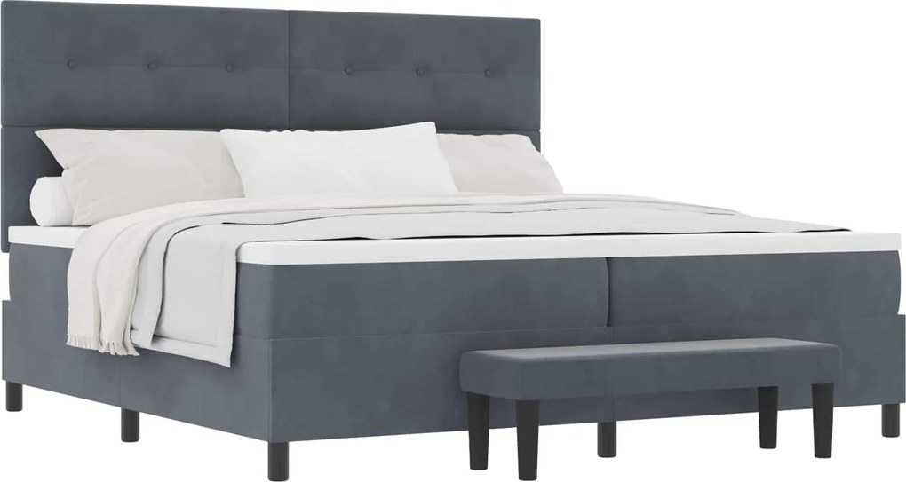 vidaXL Pat cu arcuri cu saltea Gri închis 200 x 200 cm Catifea